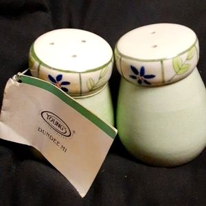 Vintage Youngs Inc Pastel Green and Floral Salt N Pepper Shakers( NWT)